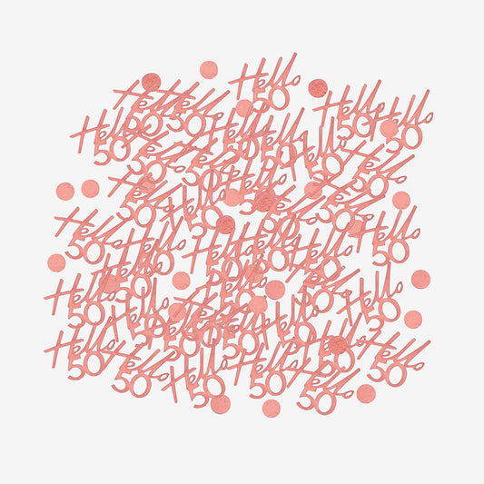 Confettis rose gold hello 50 pour deco de table anniversaire 50 ans