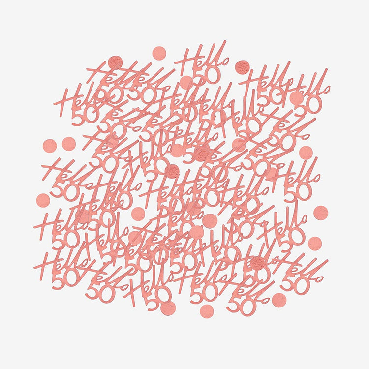 Confettis rose gold hello 50 pour deco de table anniversaire 50 ans