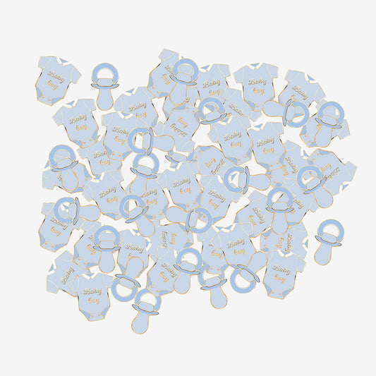 Déco baby shower bleu : confettis baby boy bleus pour table baby shower