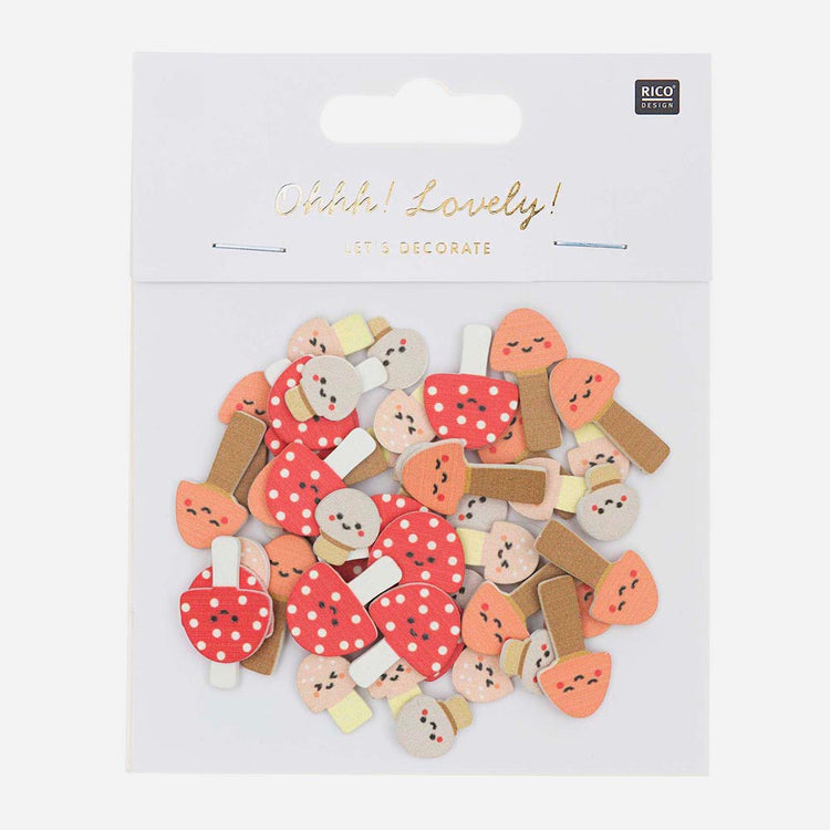 Petits confettis en forme de champignons colores pour anniversaire