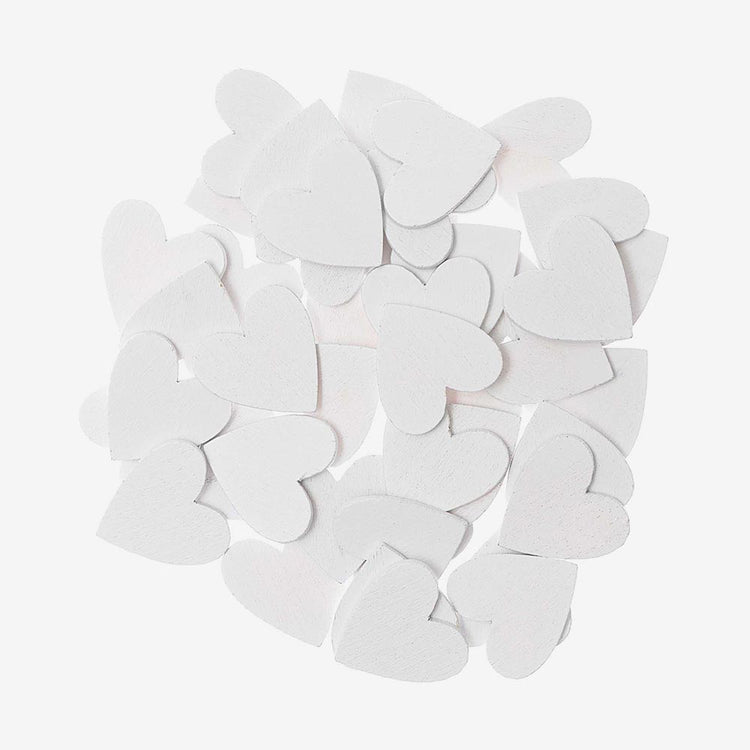 Confettis coeurs bois blanc : mariage, baby shower, baptême