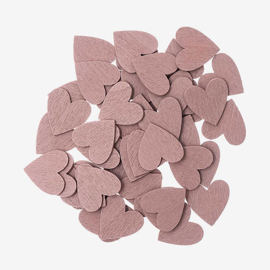 Confettis coeurs roses gold en bois : mariage, baby shower, baptême