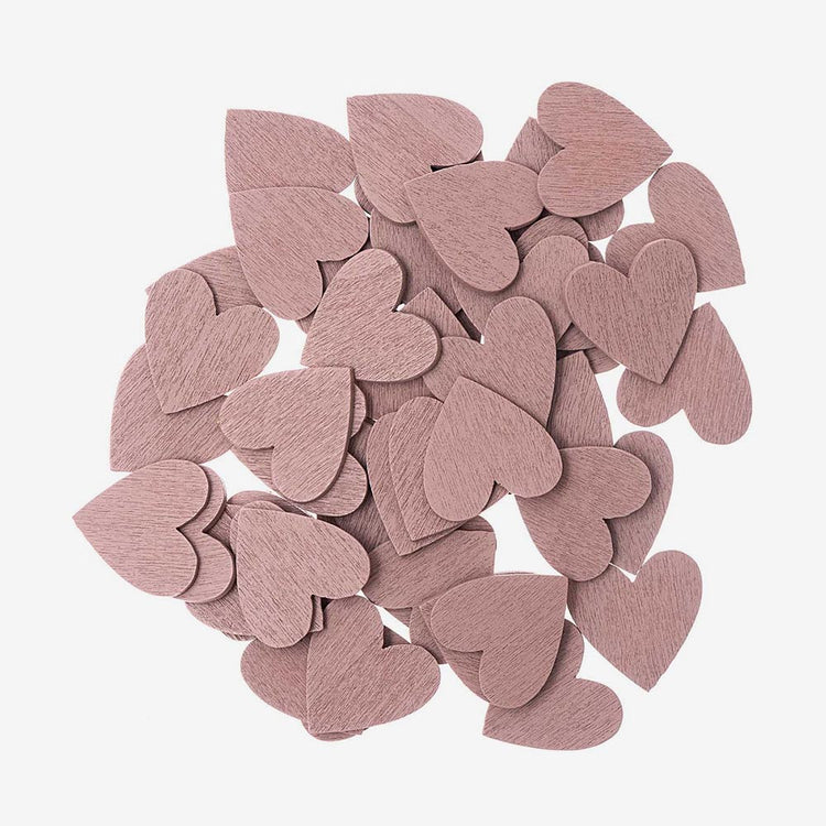 Confettis coeurs roses gold en bois : mariage, baby shower, baptême