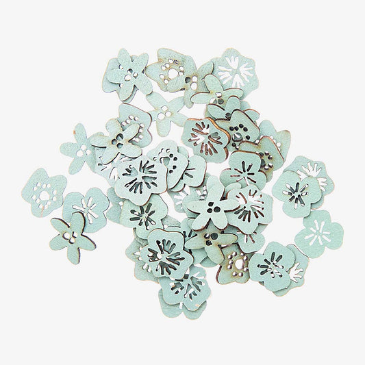 Confetti en bois fleurs bleu pastel : anniversaire fleurs, vaiana, fée