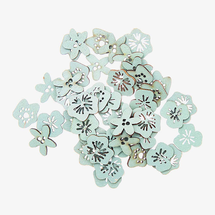 Confetti en bois fleurs bleu pastel : anniversaire fleurs, vaiana, fée