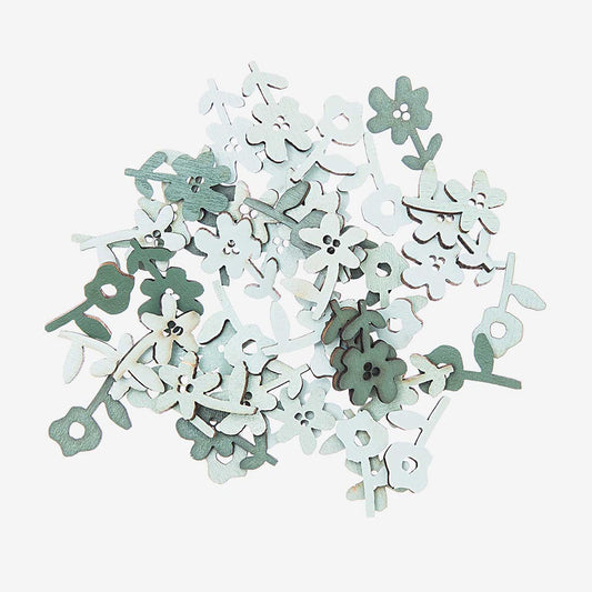 Confetti en bois fleurs bleu vert : anniversaire fleurs, princesse, fée
