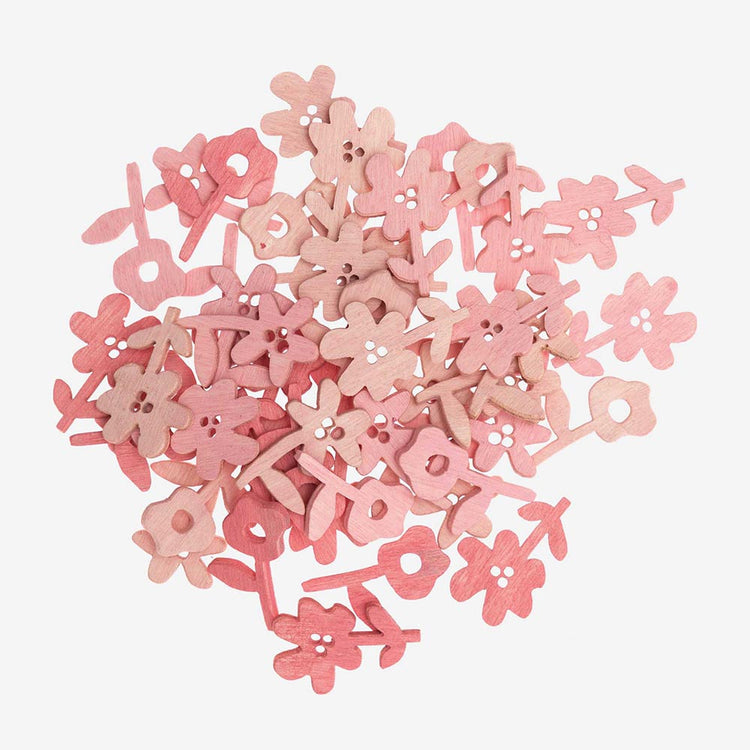 Confetti en bois fleurs rose pastel : anniversaire fleurs, princesse, fée