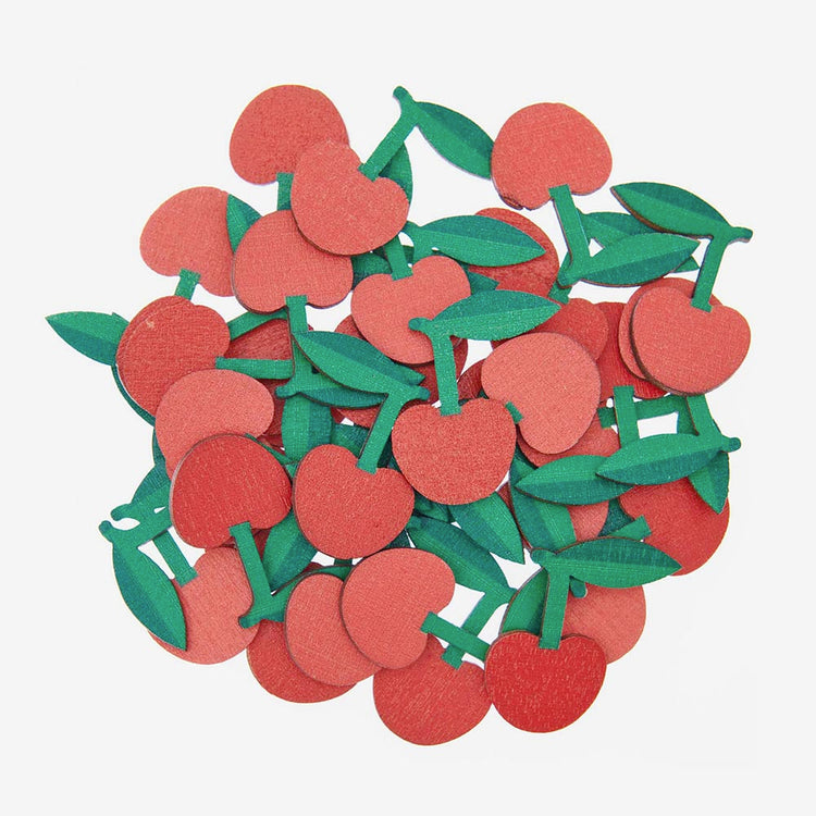 36 Confettis en bois cerise : decoration de table fete originale