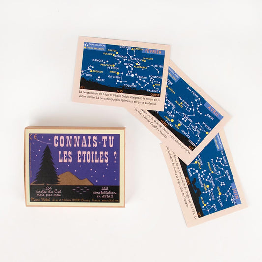 Des cartes éducatives, pour apprendre à reconnaitre les étoiles dans le ciel.