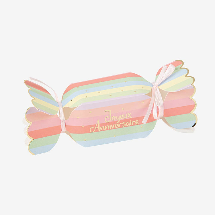 8 boites cadeaux anniversaire forme papillotte à rayures multicolores