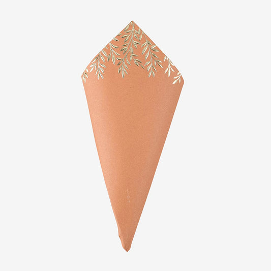 10 cornets terracotta et doré à remplir pour confettis mariage boheme