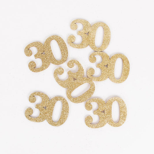Confettis en bois paillertés pour déco anniversaire 30 ans