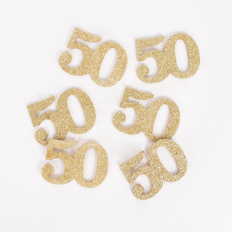 Confettis en bois paillertés pour déco anniversaire 50 ans