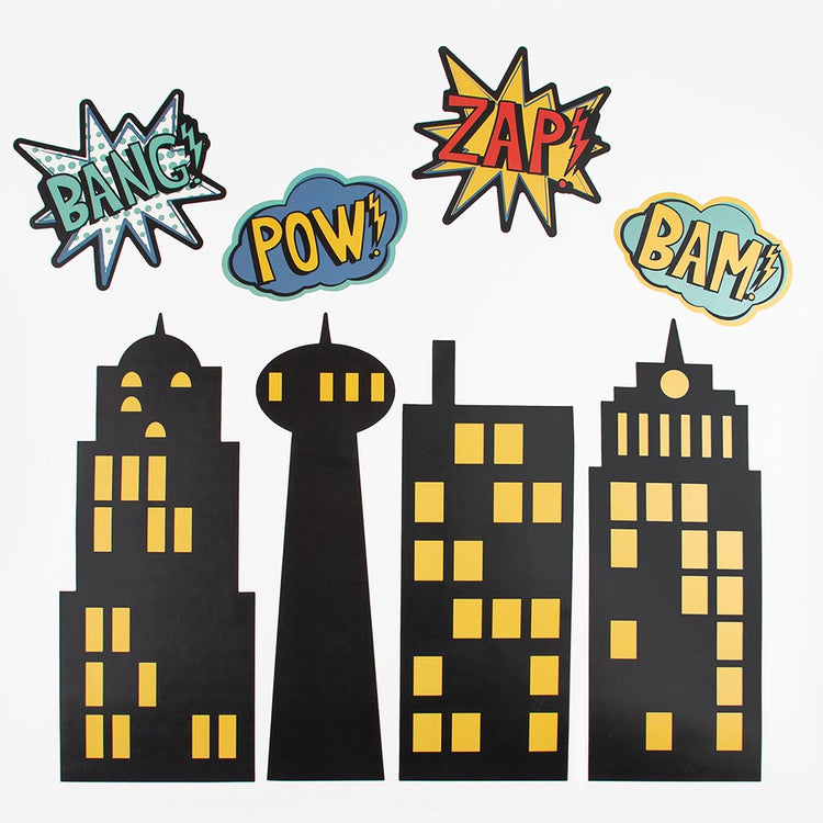 8 décorations murales thème : Super Héros pour décoration anniversaire garçon