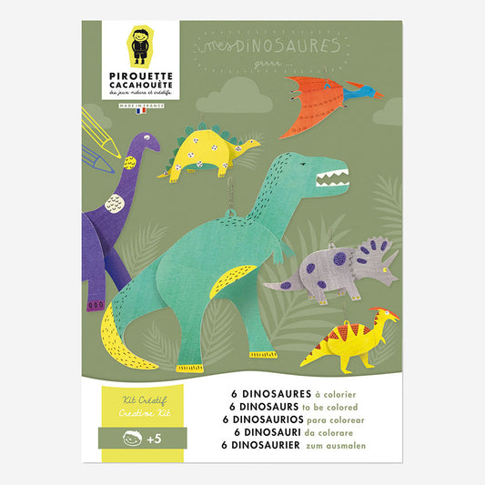 Kit loisirs créatifs : 6 dinosaures à créer et à colorier avec les enfants 