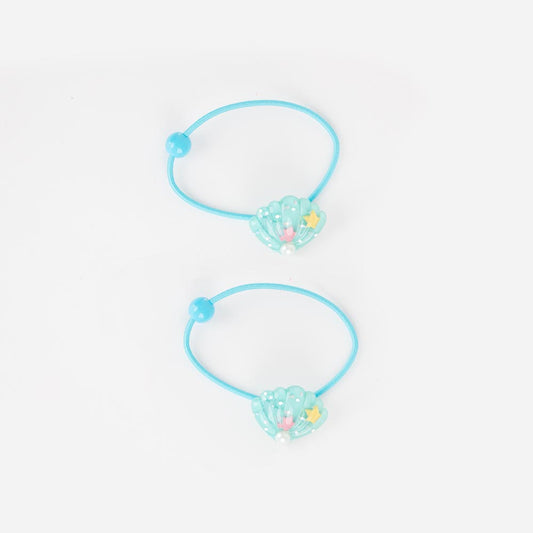 Idée cadeau invités anniversaire sirène : 2 élastiques à cheveux coquillages