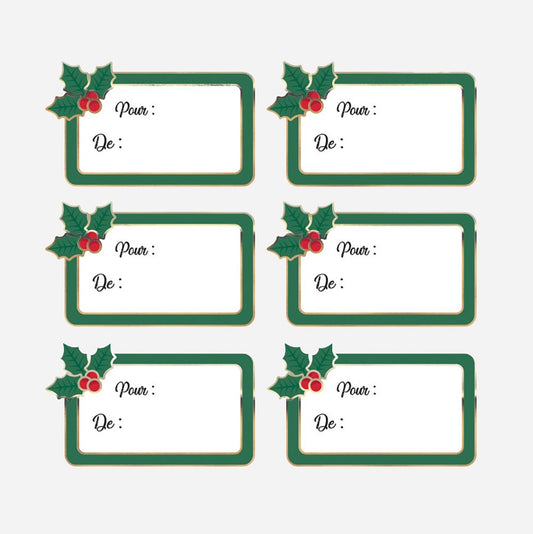 Idee pour emballage papier cadeau de noel : étiquettes cadeaux houx