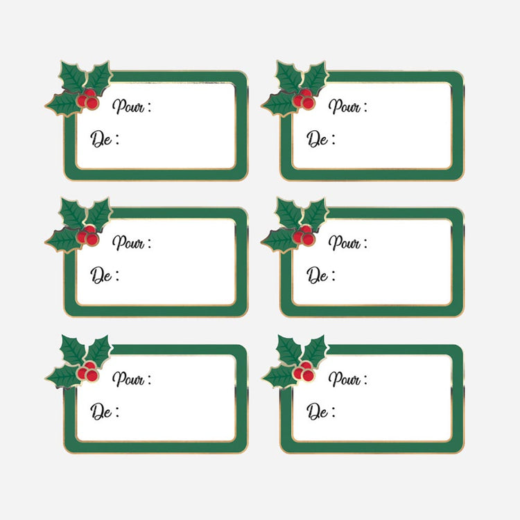 Idee pour emballage papier cadeau de noel : étiquettes cadeaux houx