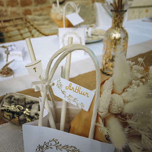 10 étiquettes pour sacs cadeaux ou paquet cadeaux blanc et doré