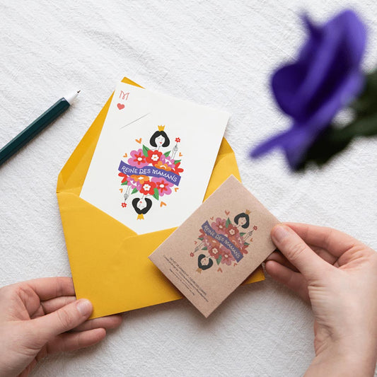 Carte avec sachet de graines à planter pour cadeau fete des meres