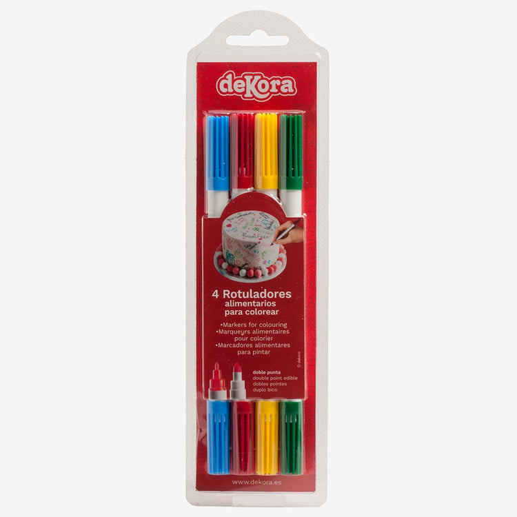 Feutres alimentaires jaune, bleu, rouge et vert pour deco gateau