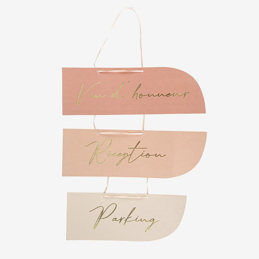 3 fleches directionnelles blush nude pour decoration mariage boheme