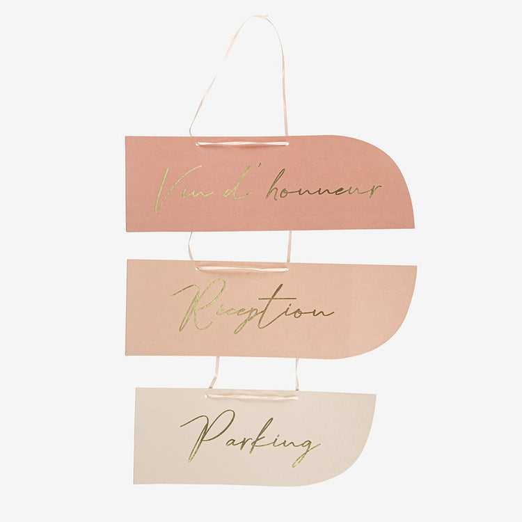 3 fleches directionnelles blush nude pour decoration mariage boheme