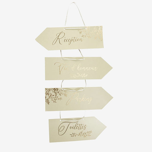 Idee originale pour mariage botanique : flèches directionnelles sauge