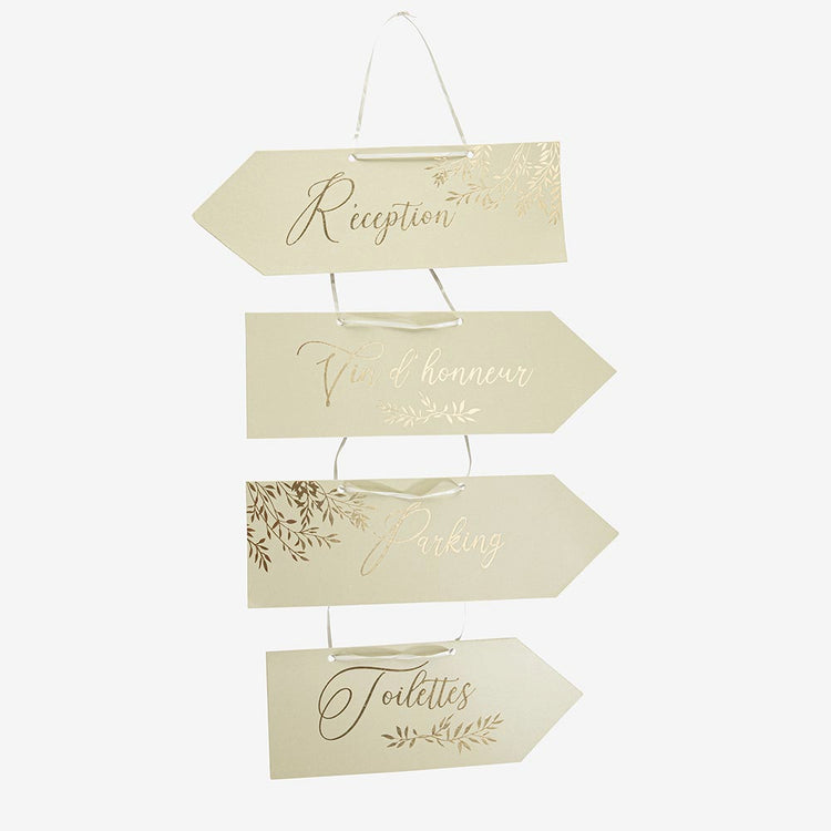 Idee originale pour mariage botanique : flèches directionnelles sauge