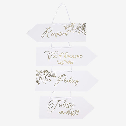 Accessoires decoration mariage : fleches directionnelles blanc et doré
