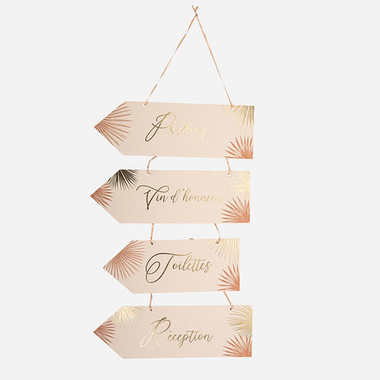 Déco mariage pampa : pancartes directionnelles pour mariage tendance