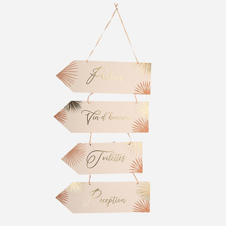 Déco mariage pampa : pancartes directionnelles pour mariage tendance