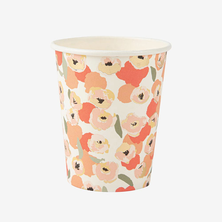 8 gobelets fleurs corail pour decoration de table anniversaire vaiana