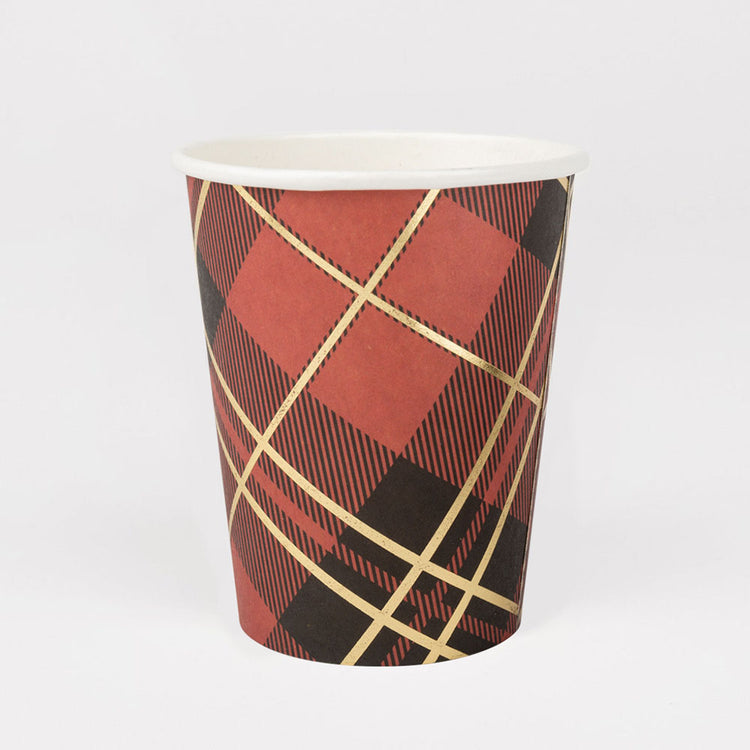 8 gobelets en carton motifs tartan pour decoration table de noel