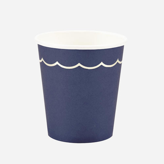 Gobelet bleu marine et frise dorée pour deco fete gatsby, deco mariage ou anniversaire enfant