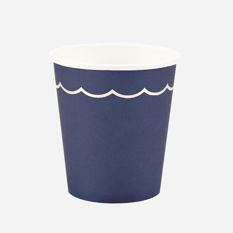 Gobelet bleu marine et frise dorée pour deco fete gatsby, deco mariage ou anniversaire enfant