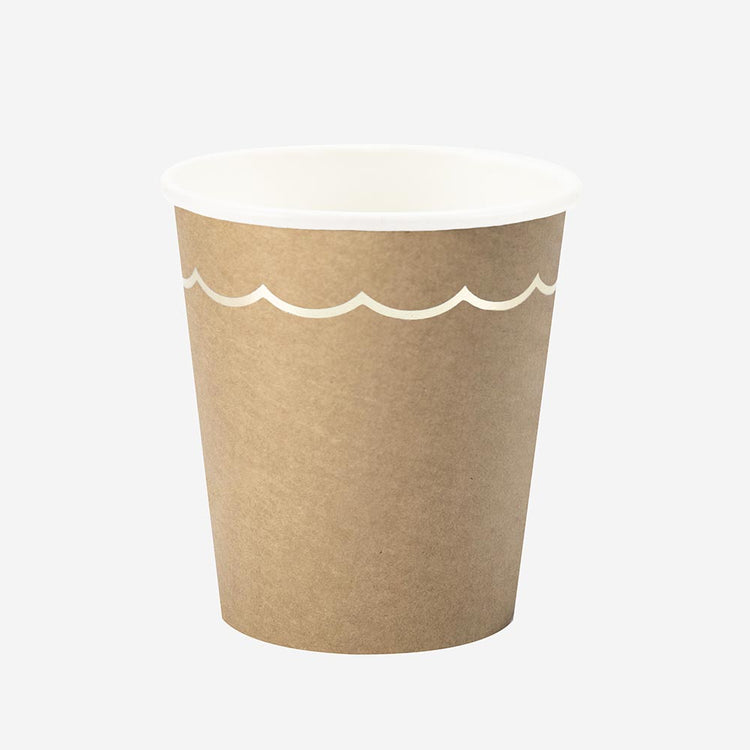 Gobelet kraft et frise dorée pour deco anniversaire foret, baby shower ou deco mariage folk