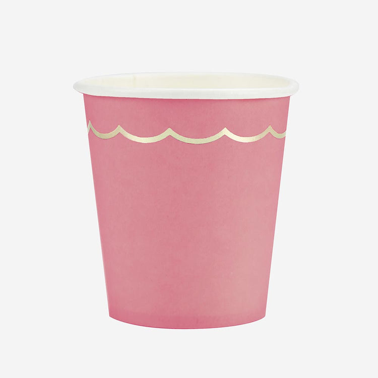 Gobelet rose foncé et frise dorée pour anniversaire princesse, baby shower fille ou evjf