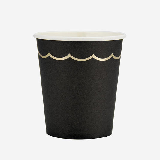 Gobelet noir et frise dorée pour anniversaire, deco de soirée ou deco mariage