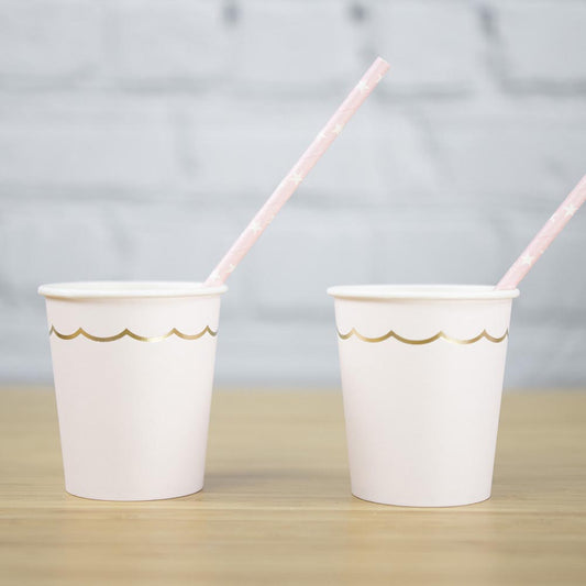 Deco anniversaire fille princesse : gobelets carton roses pastel et dorés