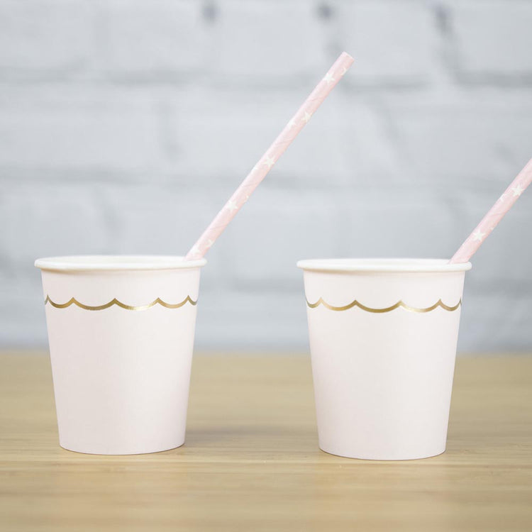 Deco anniversaire fille princesse : gobelets carton roses pastel et dorés