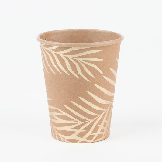 Gobelets en carton motif palmier doré pour une fêe tropicale chic