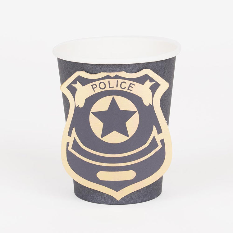 Deco anniversaire police : gobelets badge de policier