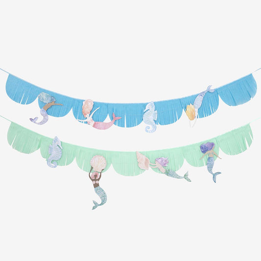 Décoration anniversaire sirene : guirlande sirene avec fanions crépon