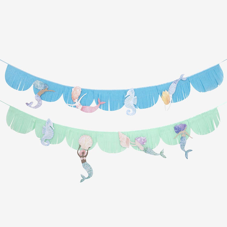 Décoration anniversaire sirene : guirlande sirene avec fanions crépon