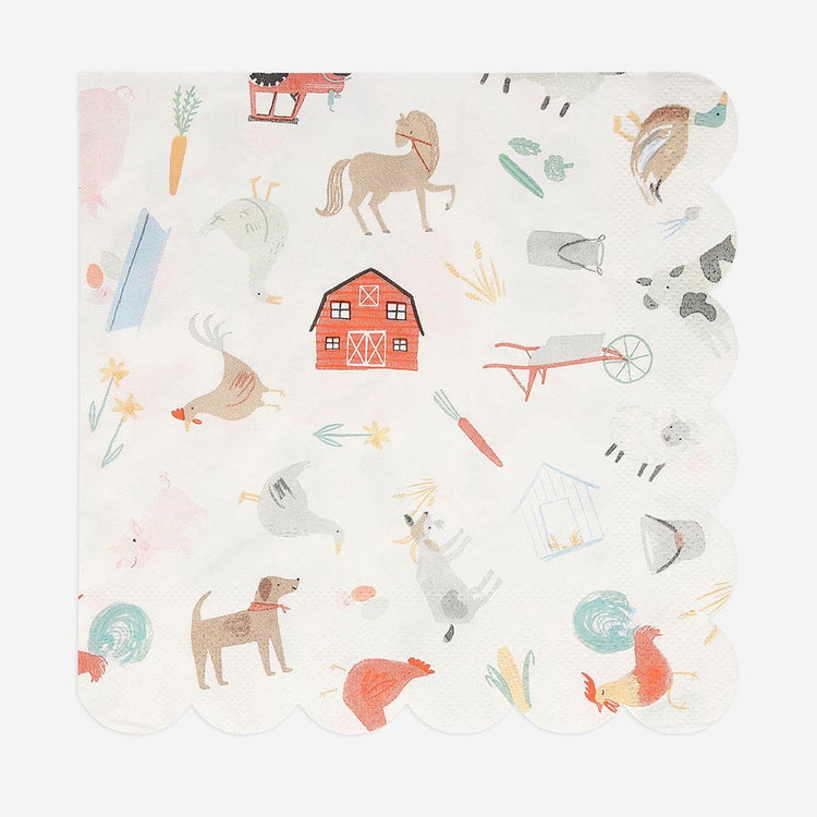 Lot 20 grandes serviettes pour décoration table anniversaire enfant thème ferme