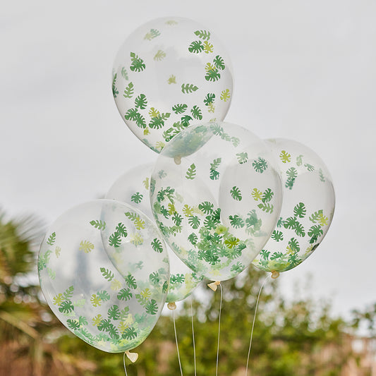Idée déco tropicale : grappe de ballons jungle tropical transparents