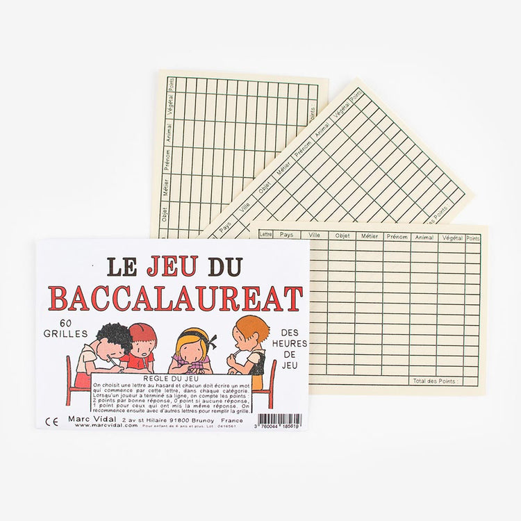 60 grilles jeu baccalauréat vintage pour petit cadeau fête anniversaire