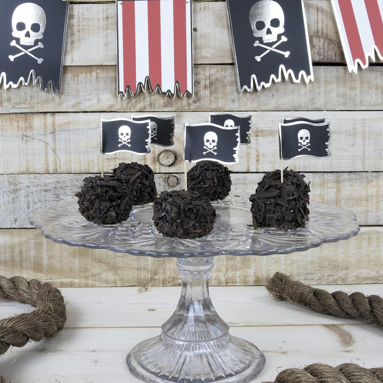 Toppers drapeau tete de mort pour decoration anniversaire pirate