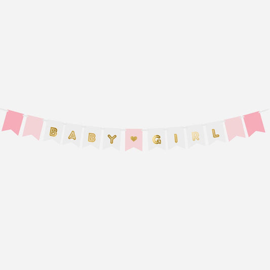 Deco baby shower fille : guirlande rose et dorée baby girl